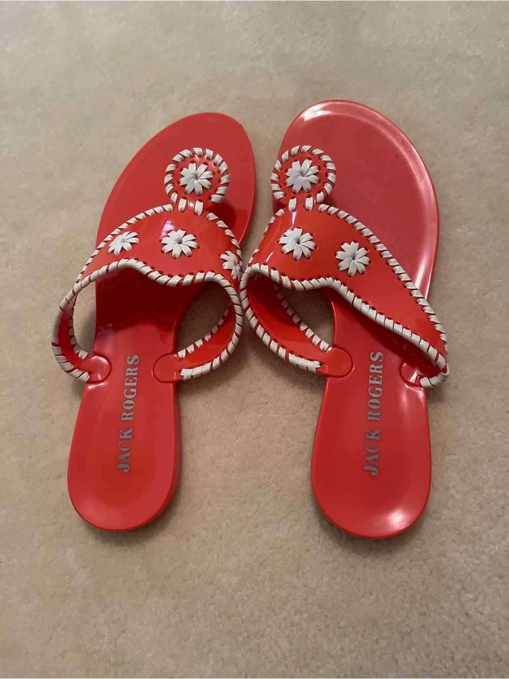 Jack Rogers Navajo Jelly orange Sandals with White Whipstitch